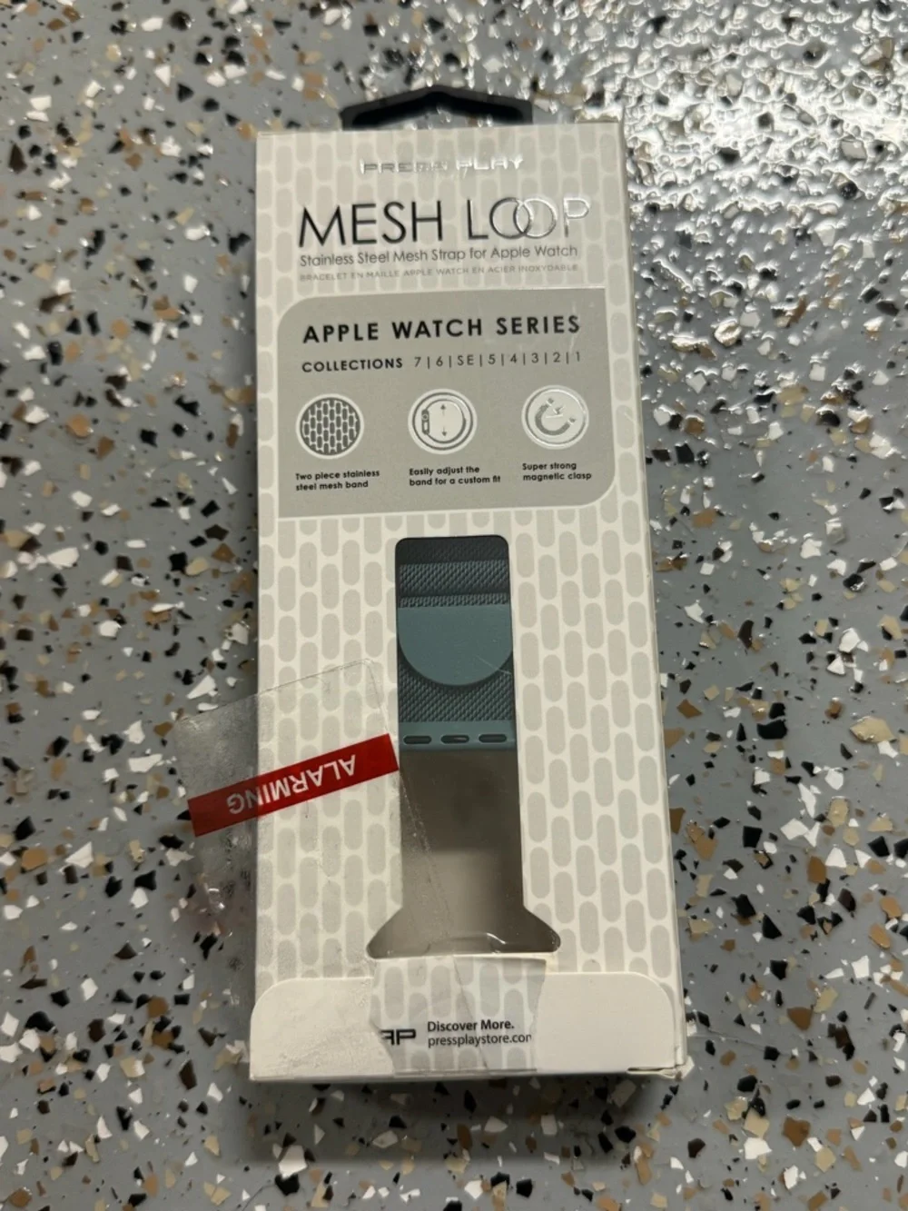NWT Press Play Mesh Loop Apple Watch Band 45/44/42mm Blue Stainless Steel